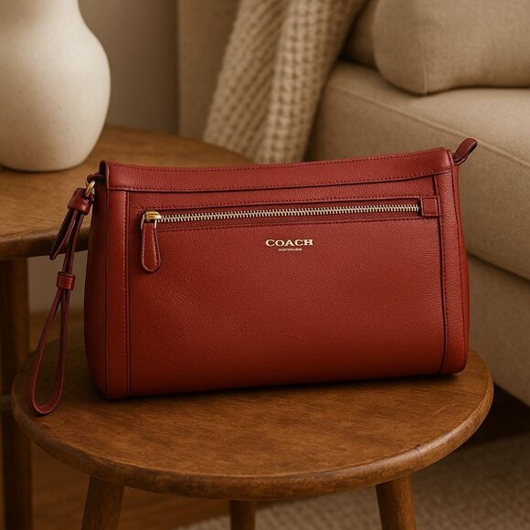 Coach Legacy Leather Clutch Wristlet Deep Port Wine Red Tassel Bag - Picture 1 of 16